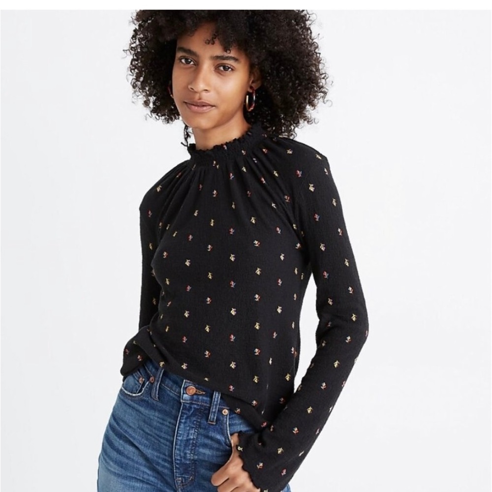Madewell Texture & Thread Ruffled Mockneck Top in Rainbow Buds, women’s size sm